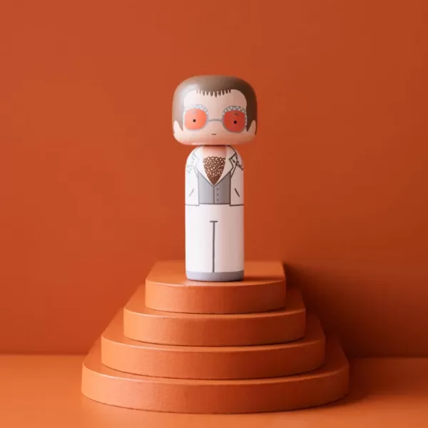 Best Lucie Kaas Figurine En Bois Kokeshi Sketch.Inc Elton Blanc - 14.5 Cm